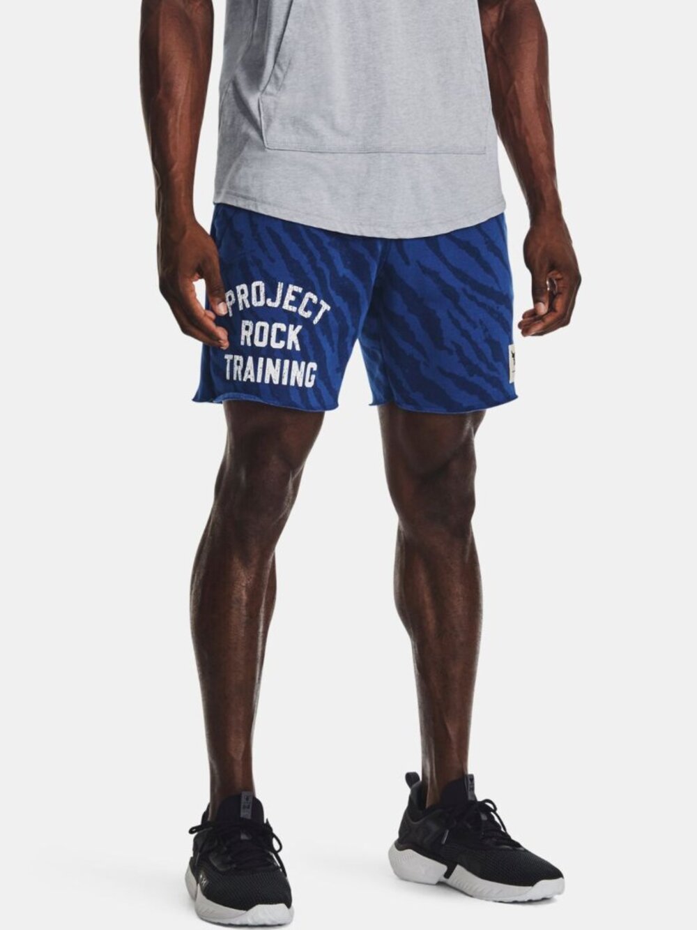 Under Armour Project Rock Rival Fleece Shorts Blue Camo Men's Large